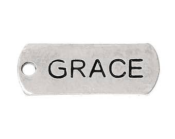30pcs. Antique Silver "Grace" Rectangle Charms Pendants - 21mm X 8mm