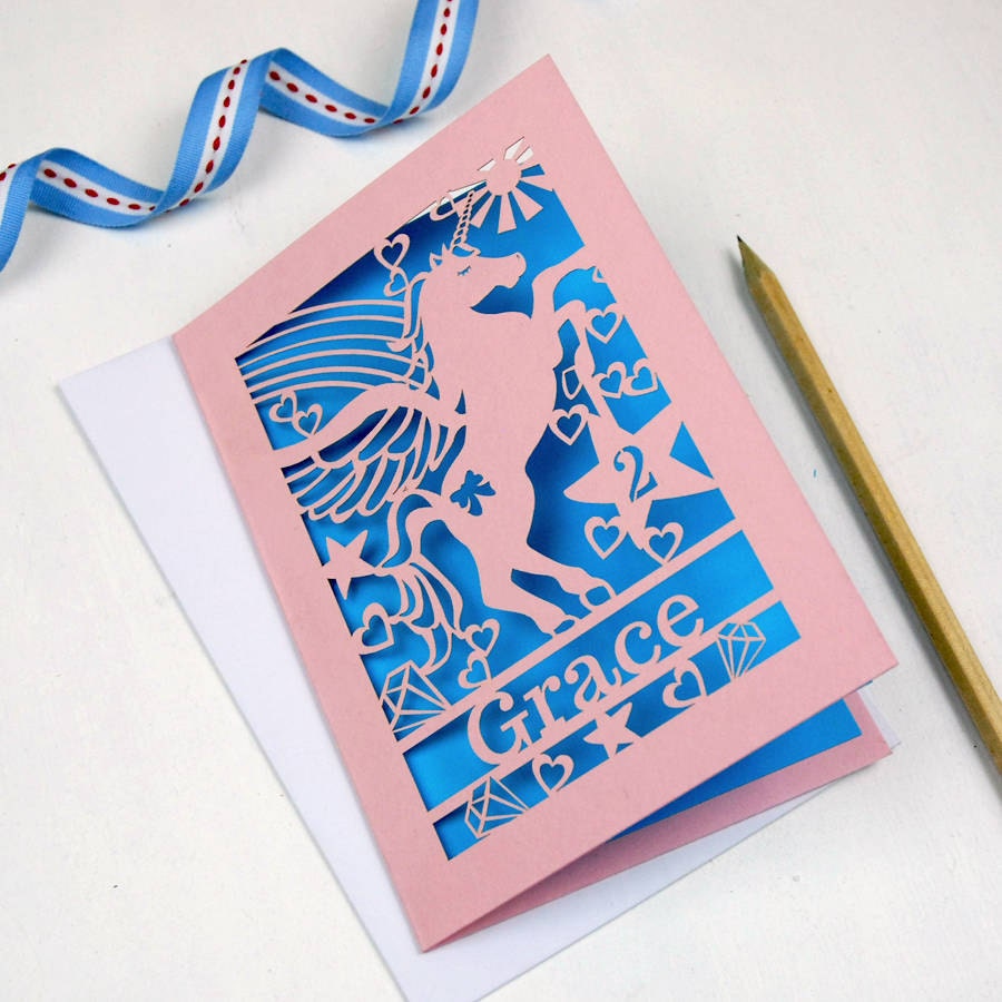 Personalised Laser Cut Papercut Unicorn and Rainbow Age
