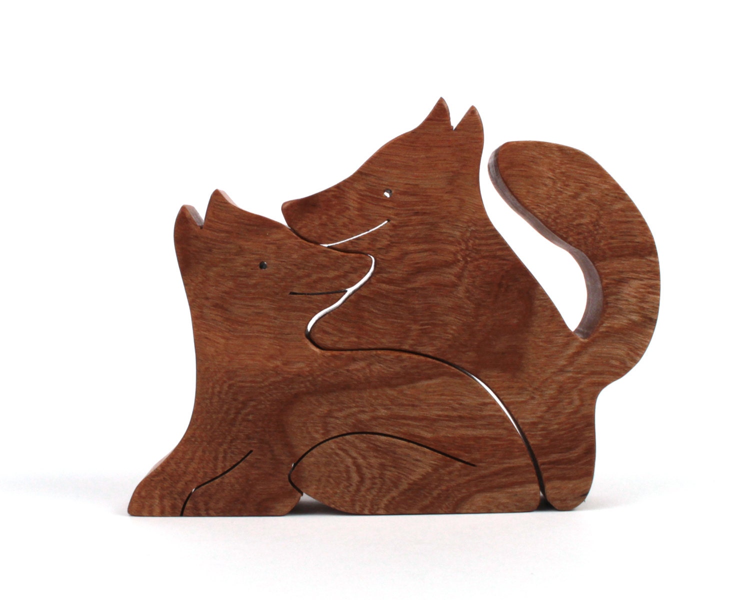 Wood Fox Pair Wooden Animals Two Piece Fox Woodland