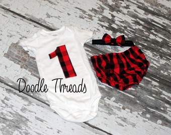 Buffalo Plaid Birthday | Custom Birthday Outift | Lumberjack Birthday | Diaper Cover | First Birthday Shirt | Plaid Outfit | Birthday Shirt