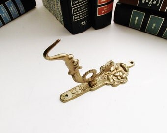 Ornate Dolphin Hook, Boho Brass Hook, Robe Hook, Gothic Decor, Hat Hook, Mud Room Decor, Oil Candle Lamp Hook Hanger