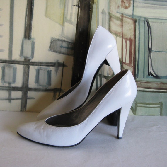 Vintage 80s Charles Jourdan Shoes 1980s White Leather High