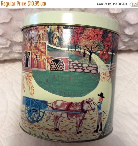 SPRING SALE Vintage Farm Tin Container with by curlygirlboutique