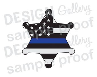 Deputy Sheriff Badge American Flag Thin Blue Line - JPG, png image & SVG, dxf cut - Printable Digital Iron On