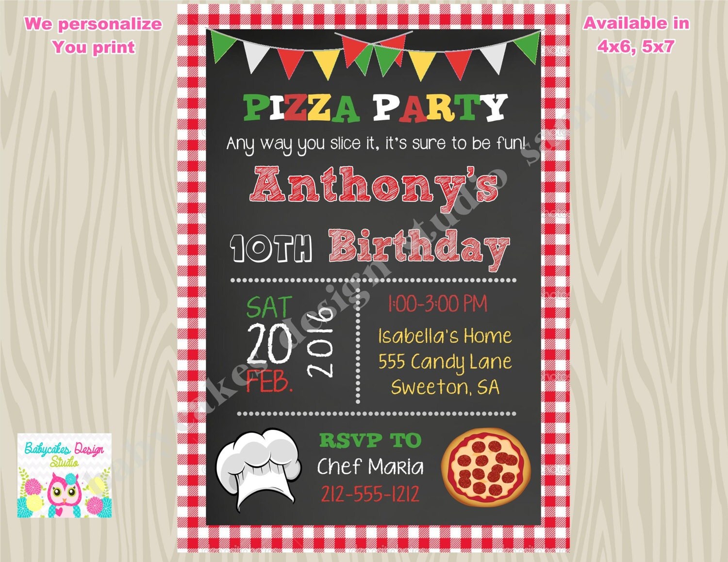 Pizza Party Invitation Invite Pizza Birthday Party invitation