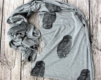 Owl Scarf - owl gifts for women - ladies scarf - gift for her - ladies fashion scarf - gift for mom - baby nursing scarf - extra long scarf