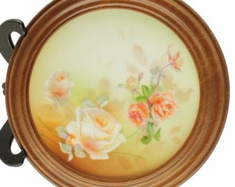 Antique 19th C RS Prussia Decorative Wall Plate Roses Wooden Frame