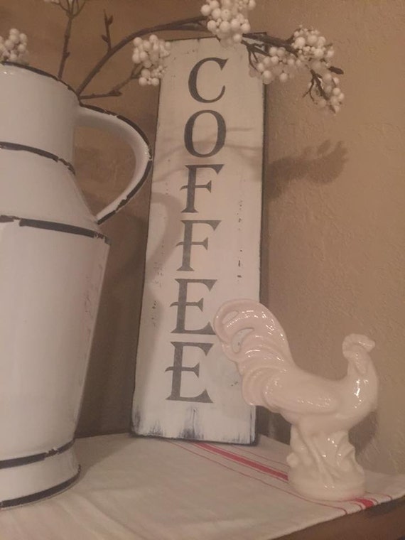 Vertical COFFEE sign Farmhouse Coffee sign white sign