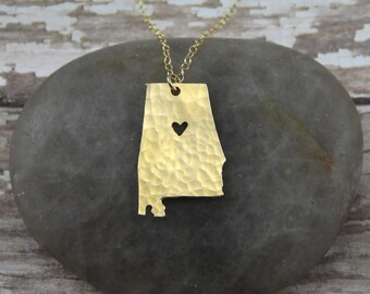 Gold Alabama State Necklace - I Heart Birmingham Necklace - Gold Alabama Necklace - Gold Alabama Pendant