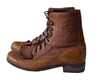 Women's Vintage Lacer Boots Leather Ankle Boots Brown Lace Up Ariat Size 9 US