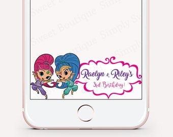Shimmer & Shine snapchat geofilter, kids filter, twins party, geofilters, party filters, shimmer and shine invitation, birthday filter