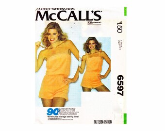 70s Playsuit Strapless Romper 1970s Sewing Pattern for Knits Only Size Small 10-12 Bust 32 1/2-34 terry cloth McCalls 6597 romper