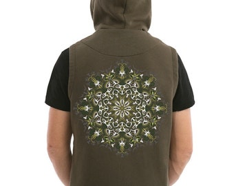 Men's Vest With Hood Uv Reactive Mandala Psychedelic Festival Vest Psy Trance Goa Wear Glow In The Dark Clothing