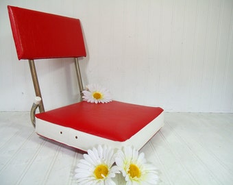 Vintage Stadium Booster Seat Red & White Padded Cushion Comfortable Chair with Back Attaches to Bench - Retro Kimberly Rose Co Fishing Stool