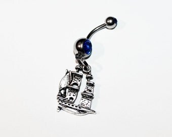 Pirate Ship Belly Button Ring, Navel Ring, Pirates, Nautical Jewelry, Sailing, Boat, Piercing