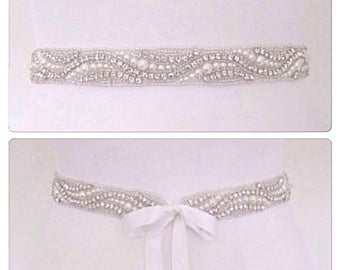 Sash wedding-wedding sashes-pearl bridal sash wedding-wedding dress sashes- "VANESSA"