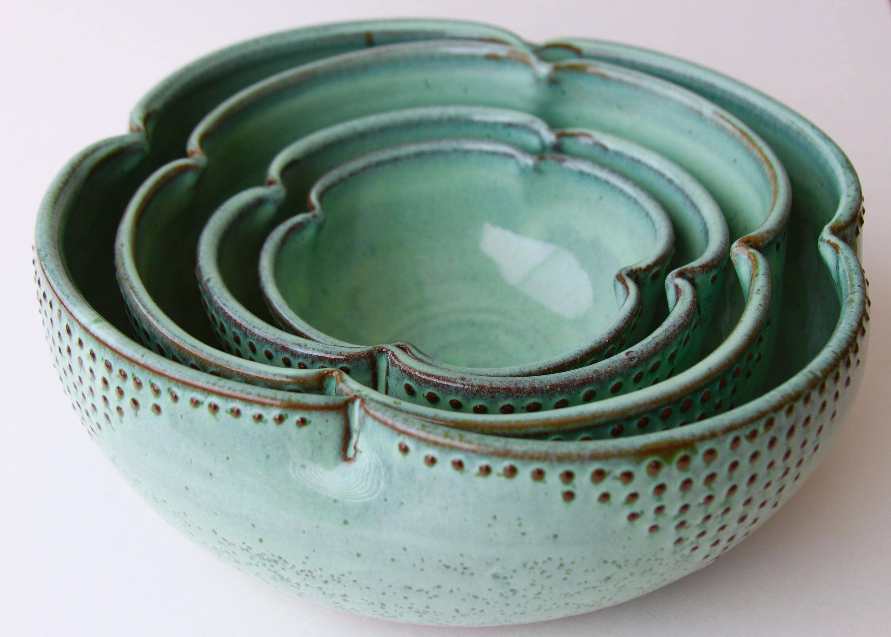 Ceramic Nesting Bowls Set Of 4 Serving Dishes Rustic Aqua 