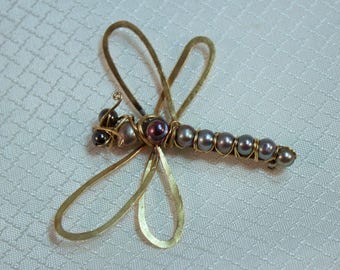 Handcrafted Natural Freshwater Pearl Dragonfly Brooch