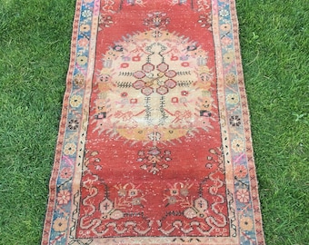 DISCOUNTED ! Muted Colors Distressed Turkish Rug,Vintage Fashion Handwoven Shabby Chic Rug,Room Office Decor Low Pile Oushak Rug 3'1''x5'10"