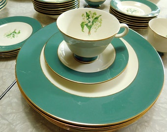 Vintage Homer Laughlin Cavalier Eggshell Lily of the Valley china set. 45 pieces