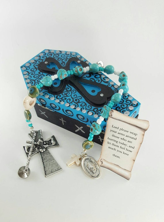 Pocket rosary and prayer box day of the dead saints sugar