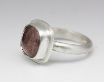Royal Lepidocrocite Quartz & Sterling Ring, Cushion, AAA Quality, Size 6.25
