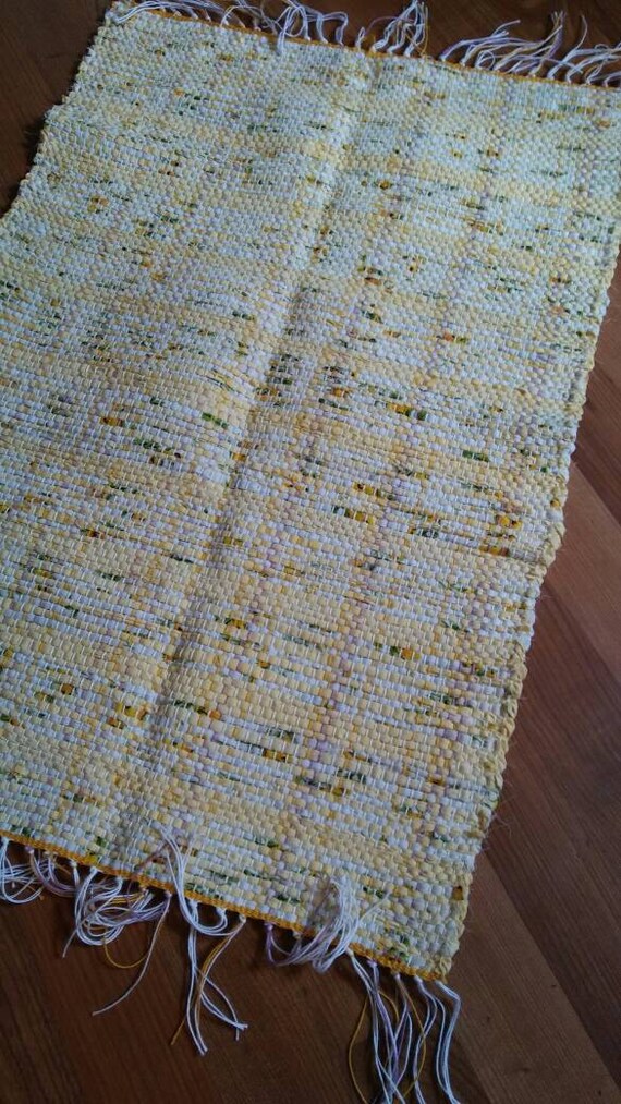 Pure yellow handwoven rag rug mat kitchen rug