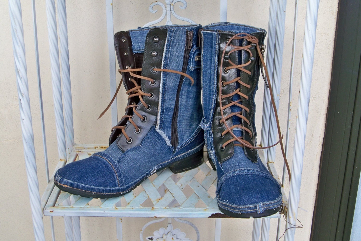 blue jean high boots