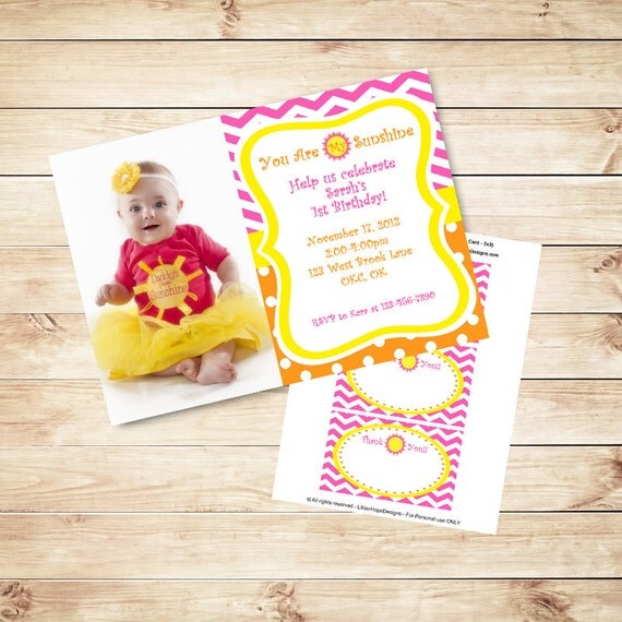 You Are My Sunshine Photo Invitation - PRINTABLE Custom Invitation and Thank You Card Il_570xn
