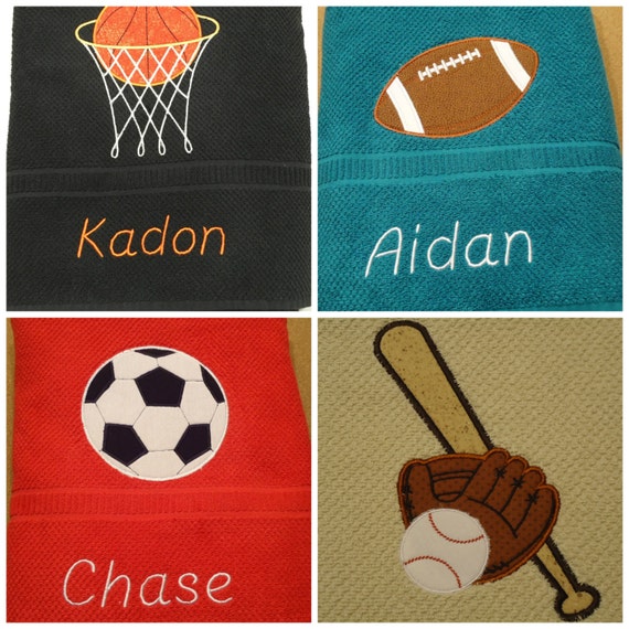 Items similar to Sports Theme- Appliqued bath towels from the Half Pint ...