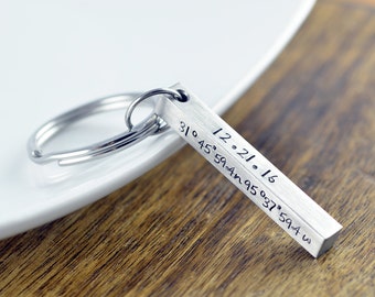Coordinate Keychain, gps coordinates gift, coordinates gift, Bar keychain, Personalized Key chain, Custom Coordinates, Boyfriend Keychain