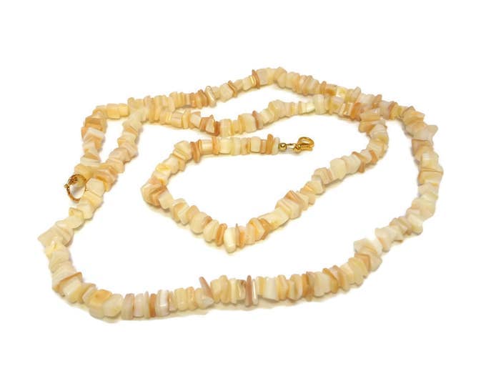 Mother of pearl necklace, Mother of Pearl (MOP) small chip long necklace, could wrap twice as choker, made to order usually 30 to 32 inches