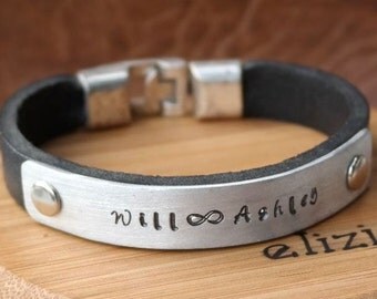 EXPRESS SHIPPING, Custom Men Jewelry, Mens Personalized Leather Bracelet, Mens Bracelet, Personalized, Infinity Bracelet, Anniversary Gift