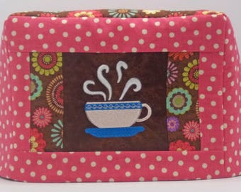 Coffee Cup Toaster Cover, Two Slice Toaster Cover, Pink Polka Dot Toaster Cover