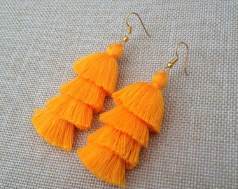 Mango Tassel Earrings Layered Orange Tassle Earrings Tassel Drop Earrings Summer Jewelry 3" Tassel Earrings