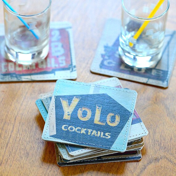 Cocktail Bar Photo Coasters Handmade from Upcycled Cardboard