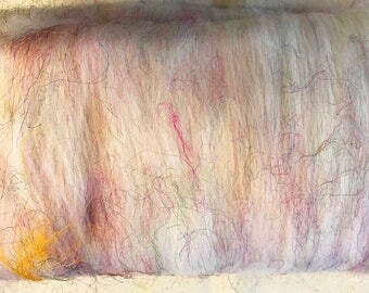 hand carded Batts for Spinning or Felting multi colored Sari Silk and White