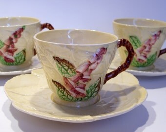 Carlton Ware Foxglove Set of Four Cups and Saucers in Yellow Made in England Australian Design