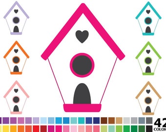 70% OFF SALE Rainbow Bird House Clipart - Digital Vector Colorful Bird House, Birdhouse Clip Art