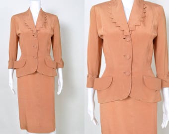 Vintage 1950s Suit 50s Designer Dress Fred A Block Nipped Waist Hourglass New Look