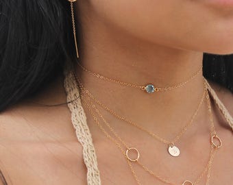 CHOKER necklace, personalized Swarovski Birthstone necklace, 14K Gold Filled custom layering necklace, simple dainty modern minimal