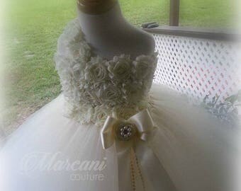 Ivory Pearl Flower Girl Dress, Flower Girl Dress,Tutu Flower Girl Dress,Vintage Tutu Dress,Vintage Flower Girl Dress,Tulle,Tutu Dress