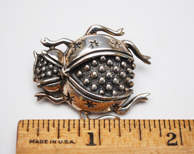 Sterling Beetle Brooch - Mexico Taxco - Silver Insect Bug pin
