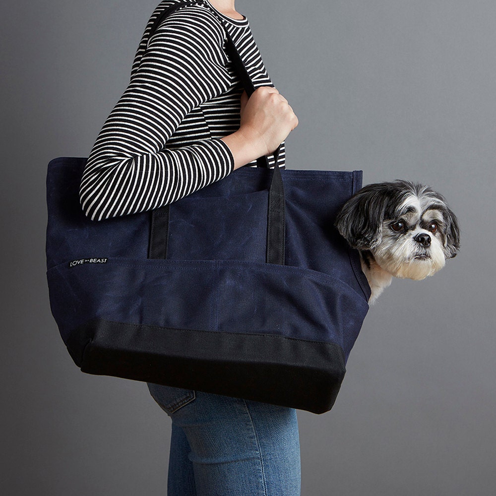 Waxed Canvas Pet Tote Navy Dog Carrier