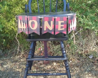 Lumberjack birthday-lumberjack first birthday-Rustic Birthday Banner -happy camper birthday-Lumberjack highchair banner-buffalo plaid banner