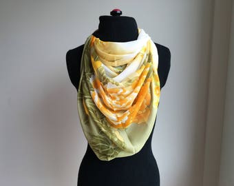 Silk Scarf, Silk Chiffon Scarf, Floral Scarf, Handmade scarf, Women's Scarf, Gift for Her, Gift for Girlfriend,