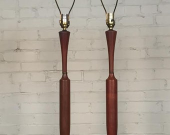 Pair Walnut Mid-Century Modern Table Lamps - SHIPPING NOT INCLUDED