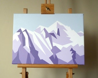 Mont Blanc Mountain painting Original geometric mountain landscape Acrylic on Canvas 14x10 inch Chamonix France art Ski snowboard decor gift