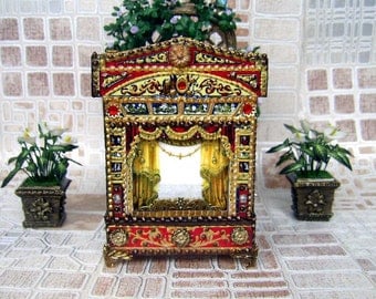 Puppet theater for Dollhouse. Paper theater. Dolls house miniature toy theatre. Handcrafted miniature. For doll House. 1:12 Scale