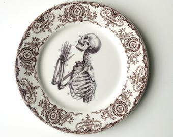 Vintage Anatomical Skeleton Praying Hands Plate Altered Art gothic